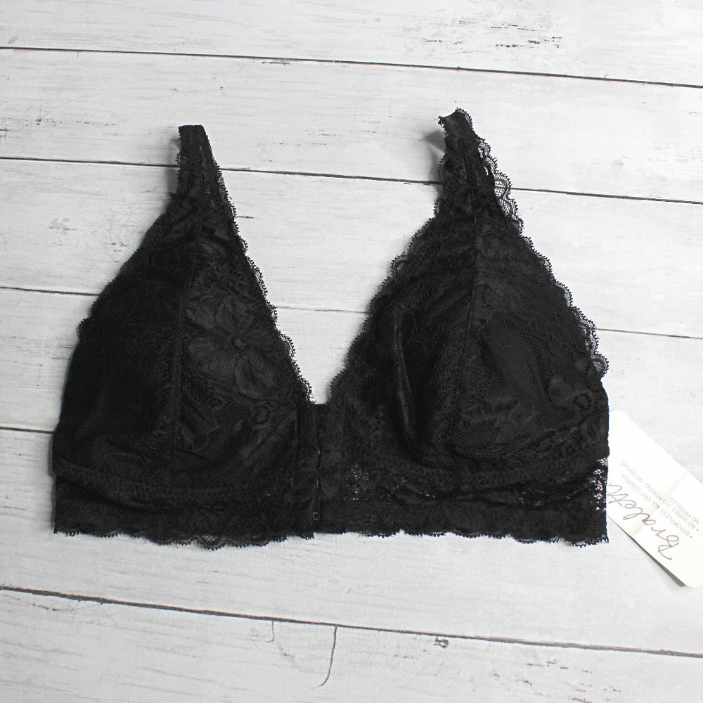 Rene Rofe Women's Black Lace Bra Size S Padded Wire Free Front Hook